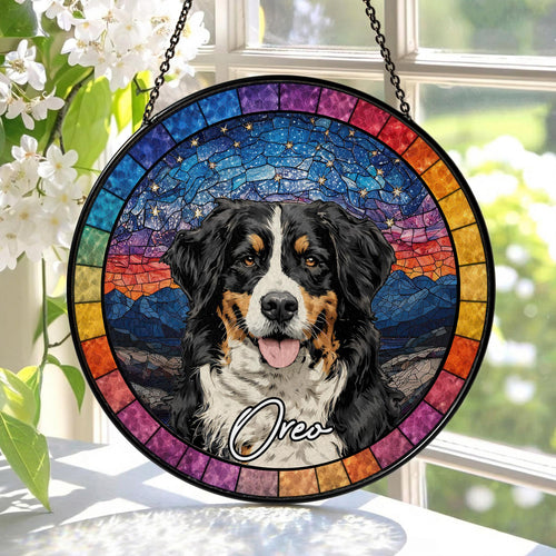 Custom Dog Portrait Stained Glass Suncatcher, Pet Memorial Stained Glass Photo Suncatcher, Dog Memorial Gift, Window Hangings, Pet Loss Gift
