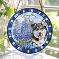 Custom Dog Portrait Stained Glass Suncatcher, Birth Month Flower Pet Memorial Gift, Personalized Dog Cat Photo, Floral Pet Window Hangings
