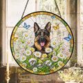 Personalized Pet Memorial Stained Glass Suncatcher, Custom Pet Portrait From Photo, Dog Cat Memorial Gift, Floral Butterfly Window Hangings