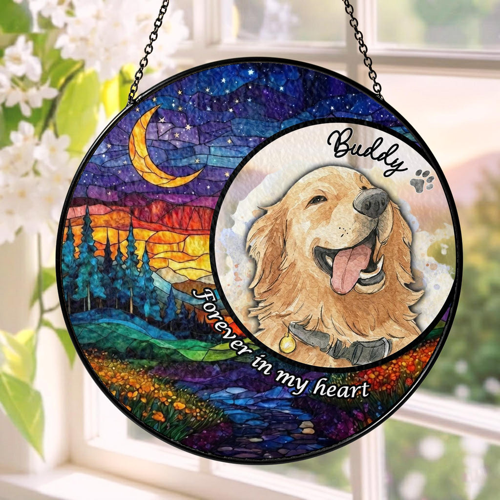 Personalized Pet Portrait Stained Glass Suncatcher, Custom Dog Memorial Stained Glass Photo Suncatcher, Dog Loss Keepsake, Pet Loss Gift