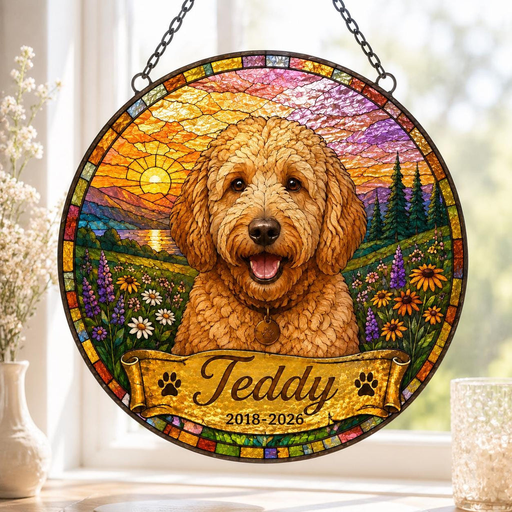 Personalized Pet Portrait Stained Glass Suncatcher, Custom Pet Memorial Stained Glass Photo Suncatcher, Dog Cat Loss Keepsake, Pet Loss Gift