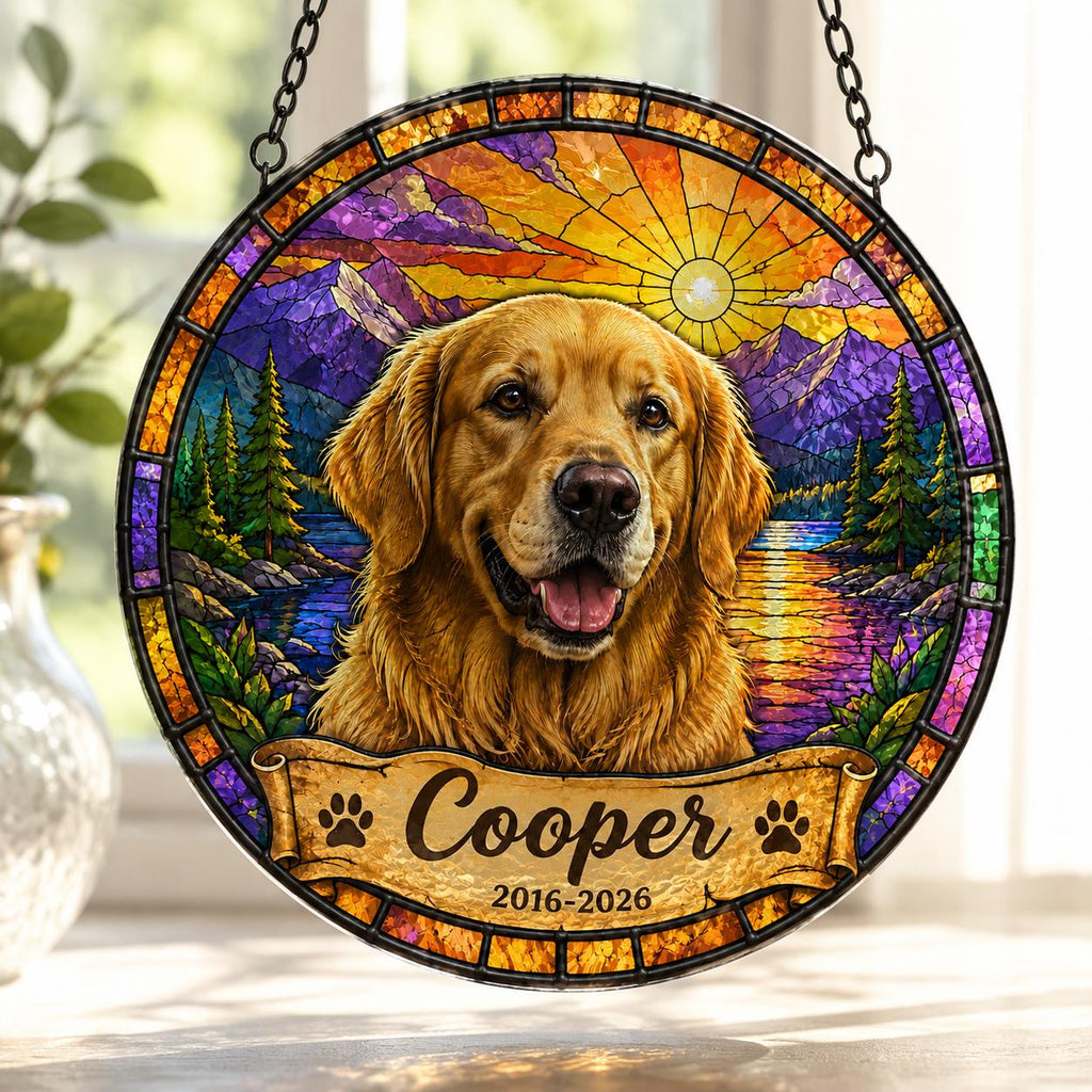 Personalized Pet Portrait Stained Glass Suncatcher, Custom Pet Memorial Stained Glass Photo Suncatcher, Dog Cat Loss Keepsake, Pet Loss Gift