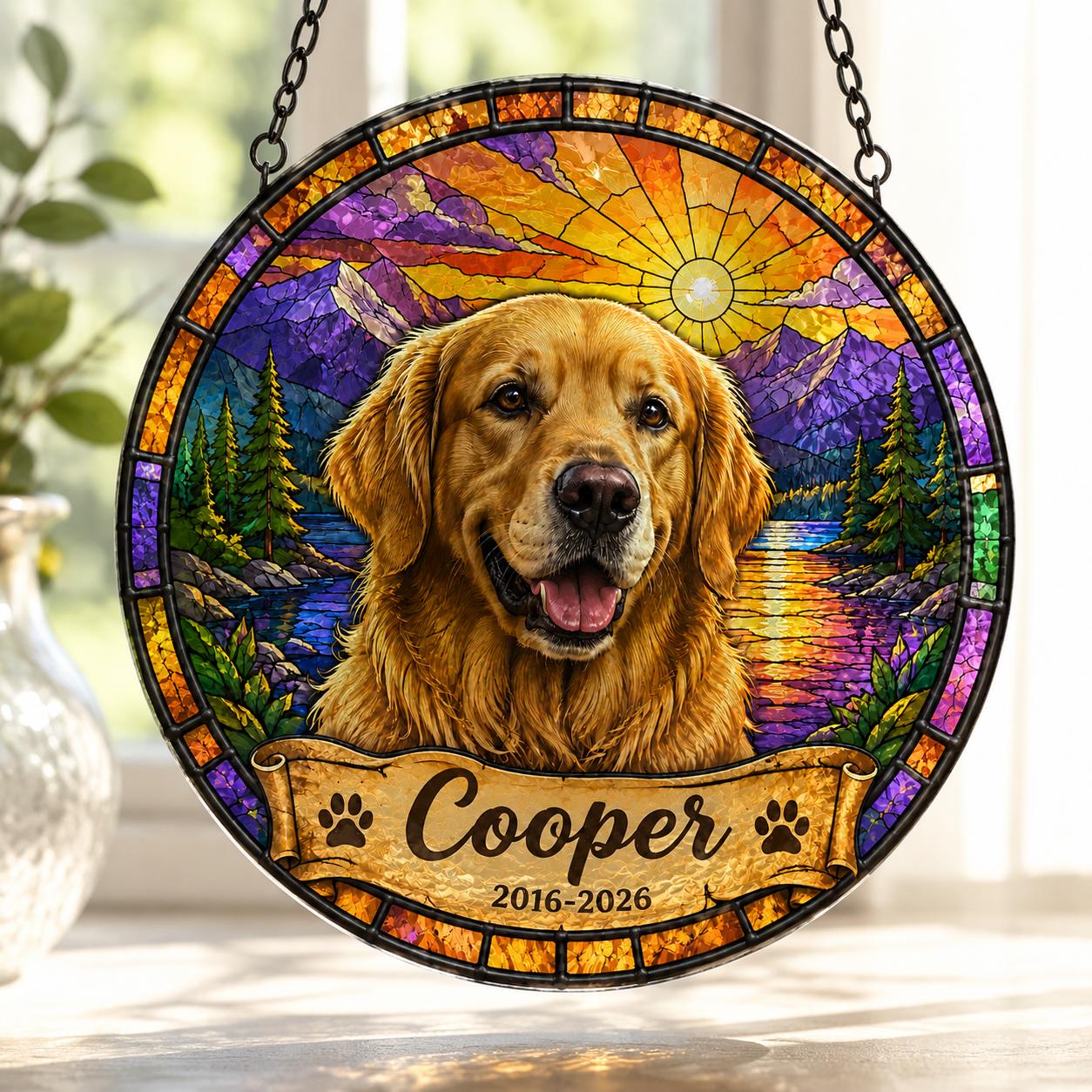 Personalized Pet Portrait Stained Glass Suncatcher, Custom Pet Memorial Stained Glass Photo Suncatcher, Dog Cat Loss Keepsake, Pet Loss Gift