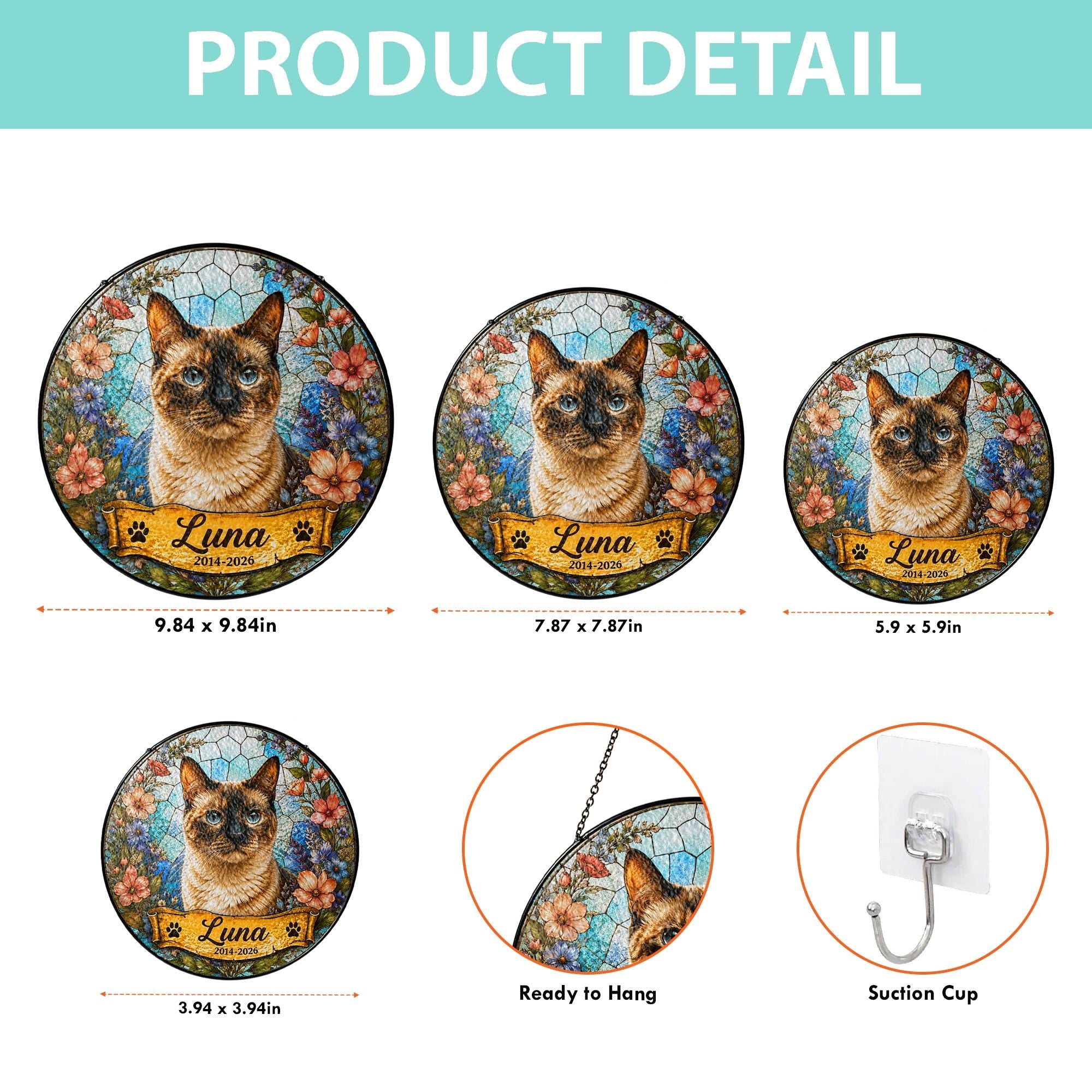 Personalized Pet Portrait Stained Glass Suncatcher, Custom Pet Memorial Stained Glass Photo Suncatcher, Dog Cat Loss Keepsake, Pet Loss Gift
