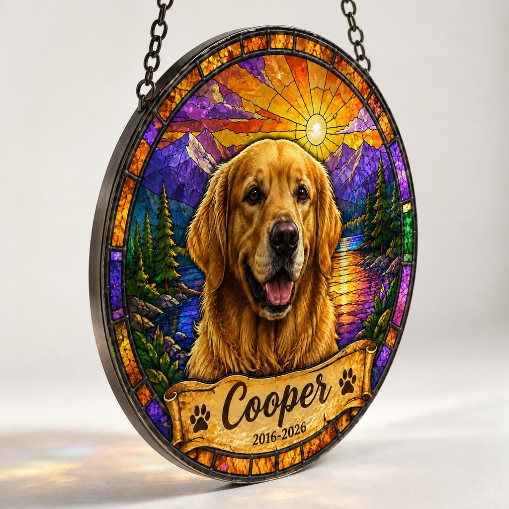 Personalized Pet Portrait Stained Glass Suncatcher, Custom Pet Memorial Stained Glass Photo Suncatcher, Dog Cat Loss Keepsake, Pet Loss Gift