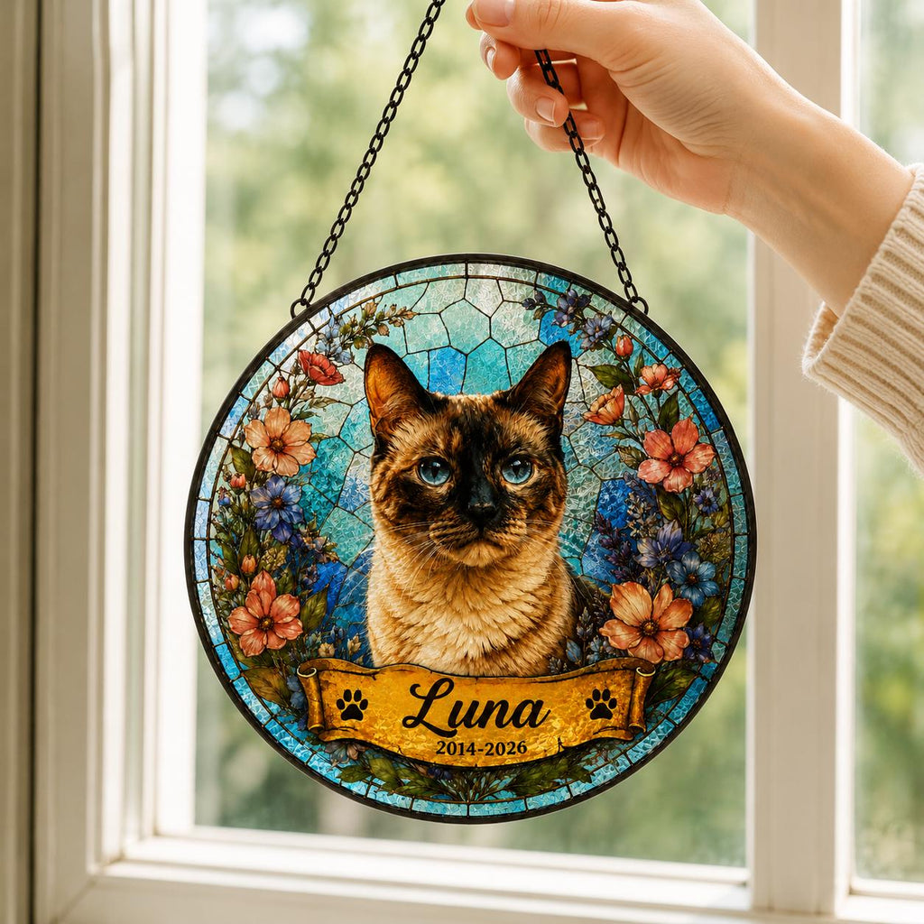 Personalized Pet Portrait Stained Glass Suncatcher, Custom Pet Memorial Stained Glass Photo Suncatcher, Dog Cat Loss Keepsake, Pet Loss Gift