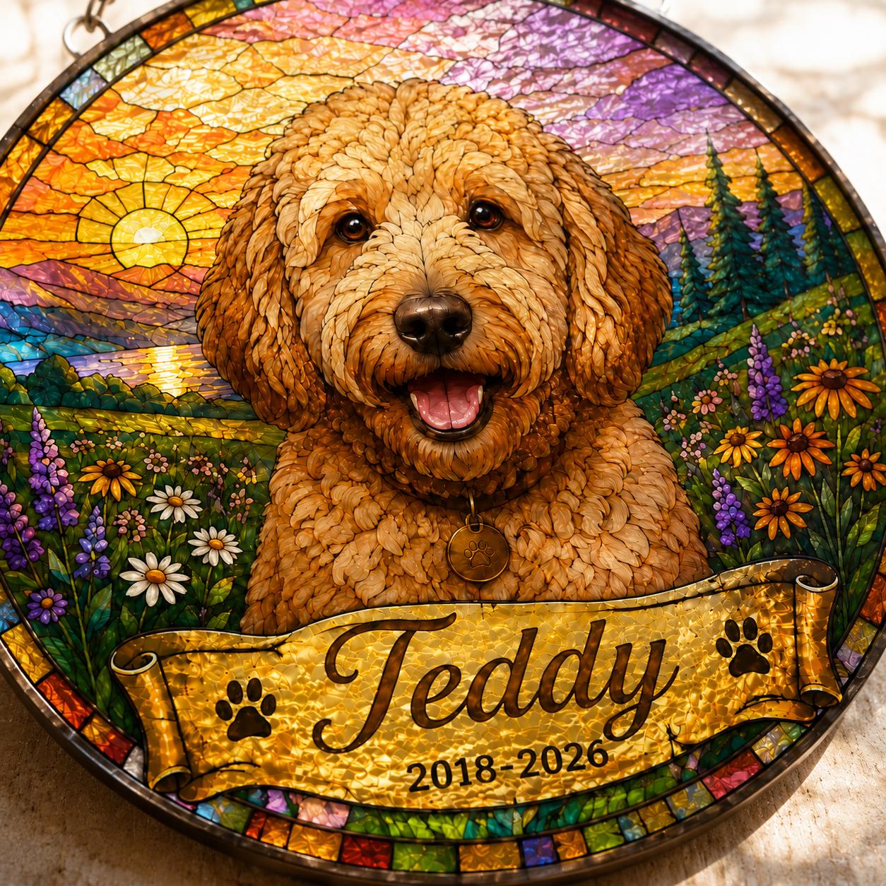 Personalized Pet Portrait Stained Glass Suncatcher, Custom Pet Memorial Stained Glass Photo Suncatcher, Dog Cat Loss Keepsake, Pet Loss Gift