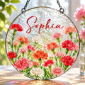 Custom Birth Flower Stained Glass Suncatcher, Personalized Floral Window Hanging, Handmade Glass Art Gift for Mom, Mother’s Day Decor
