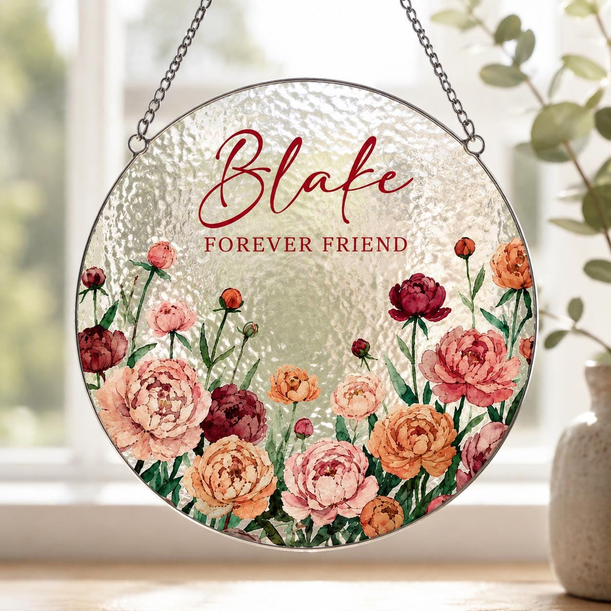 Custom Birth Flower Stained Glass Suncatcher, Personalized Floral Window Hanging, Handmade Glass Art Gift for Mom, Mother’s Day Decor