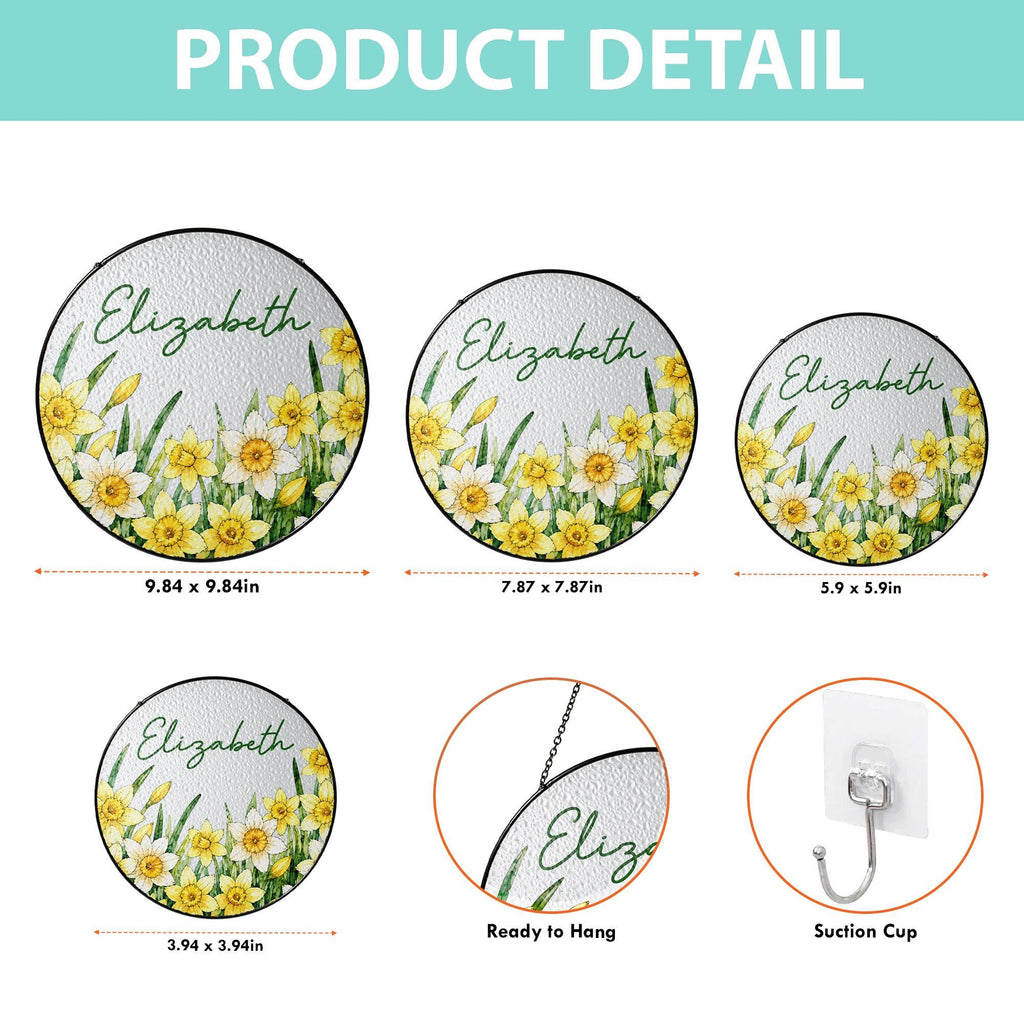 Custom Birth Flower Stained Glass Suncatcher, Personalized Floral Window Hanging, Handmade Glass Art Gift for Mom, Mother’s Day Decor