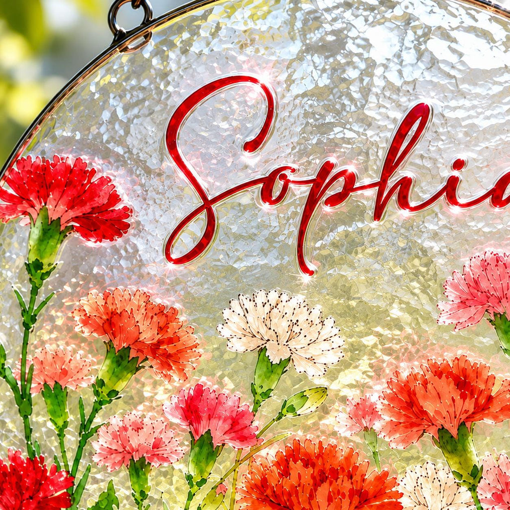 Custom Birth Flower Stained Glass Suncatcher, Personalized Floral Window Hanging, Handmade Glass Art Gift for Mom, Mother’s Day Decor