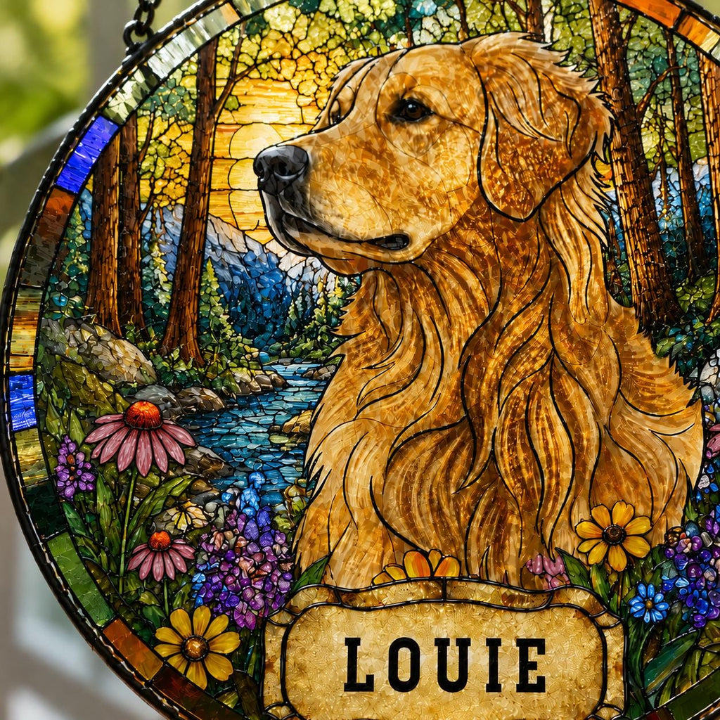 Custom Stained Glass Pet Portrait Suncatcher, Personalized Window Art, Custom Pet Memorial Stained Glass Photo, Pet Memorial Decor