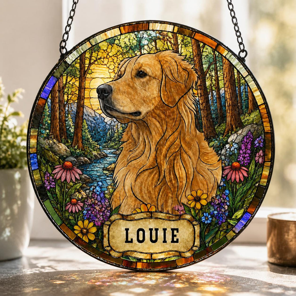 Custom Stained Glass Pet Portrait Suncatcher, Personalized Window Art, Custom Pet Memorial Stained Glass Photo, Pet Memorial Decor