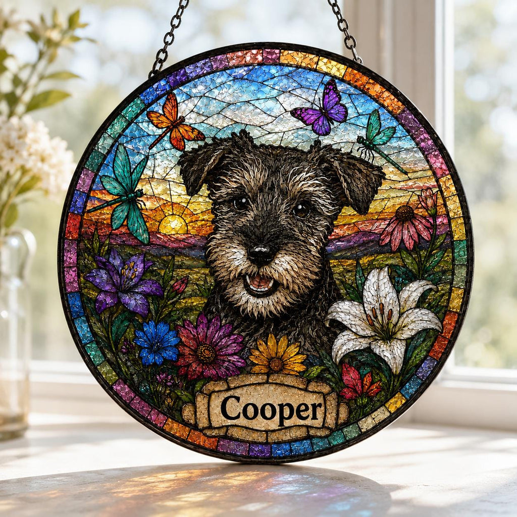 Personalized Pet Portrait Stained Glass Suncatcher, Custom Pet Memorial Stained Glass Photo Suncatcher, Dog Loss Keepsake, Pet Loss Gift