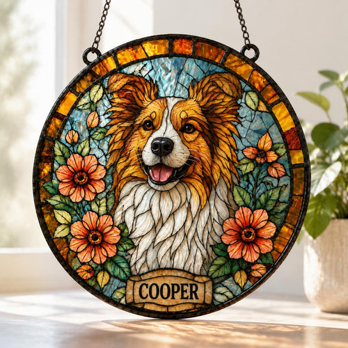Custom Dog Portrait Stained Glass Suncatcher, Pet Memorial Stained Glass Photo Suncatcher, Dog Memorial Gift, Dog Loss, Pet Loss Gift