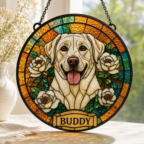 Custom Dog Portrait Stained Glass Suncatcher, Pet Memorial Stained Glass Photo Suncatcher, Dog Memorial Gift, Dog Loss, Pet Loss Gift