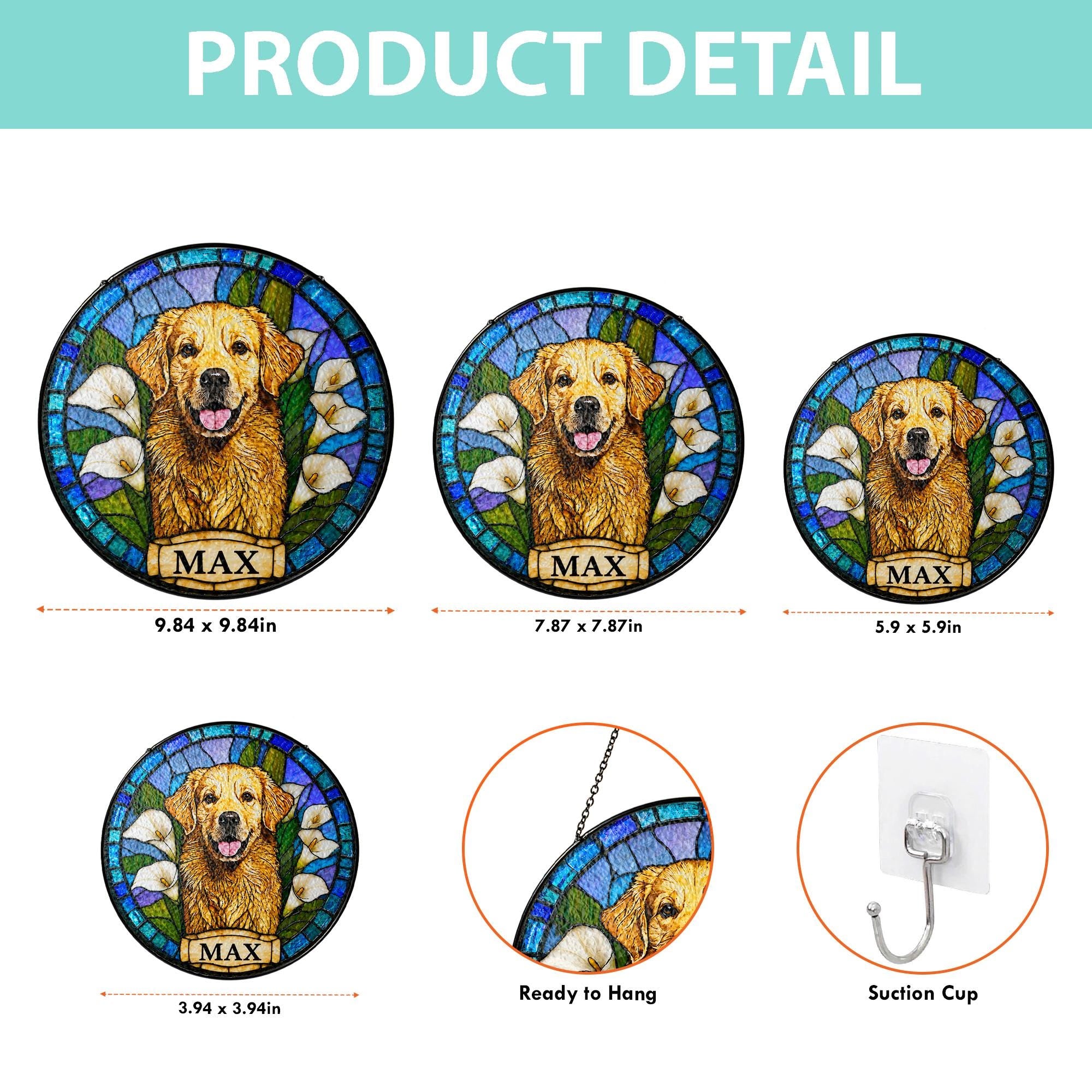 Custom Dog Portrait Stained Glass Suncatcher, Pet Memorial Stained Glass Photo Suncatcher, Dog Memorial Gift, Dog Loss, Pet Loss Gift