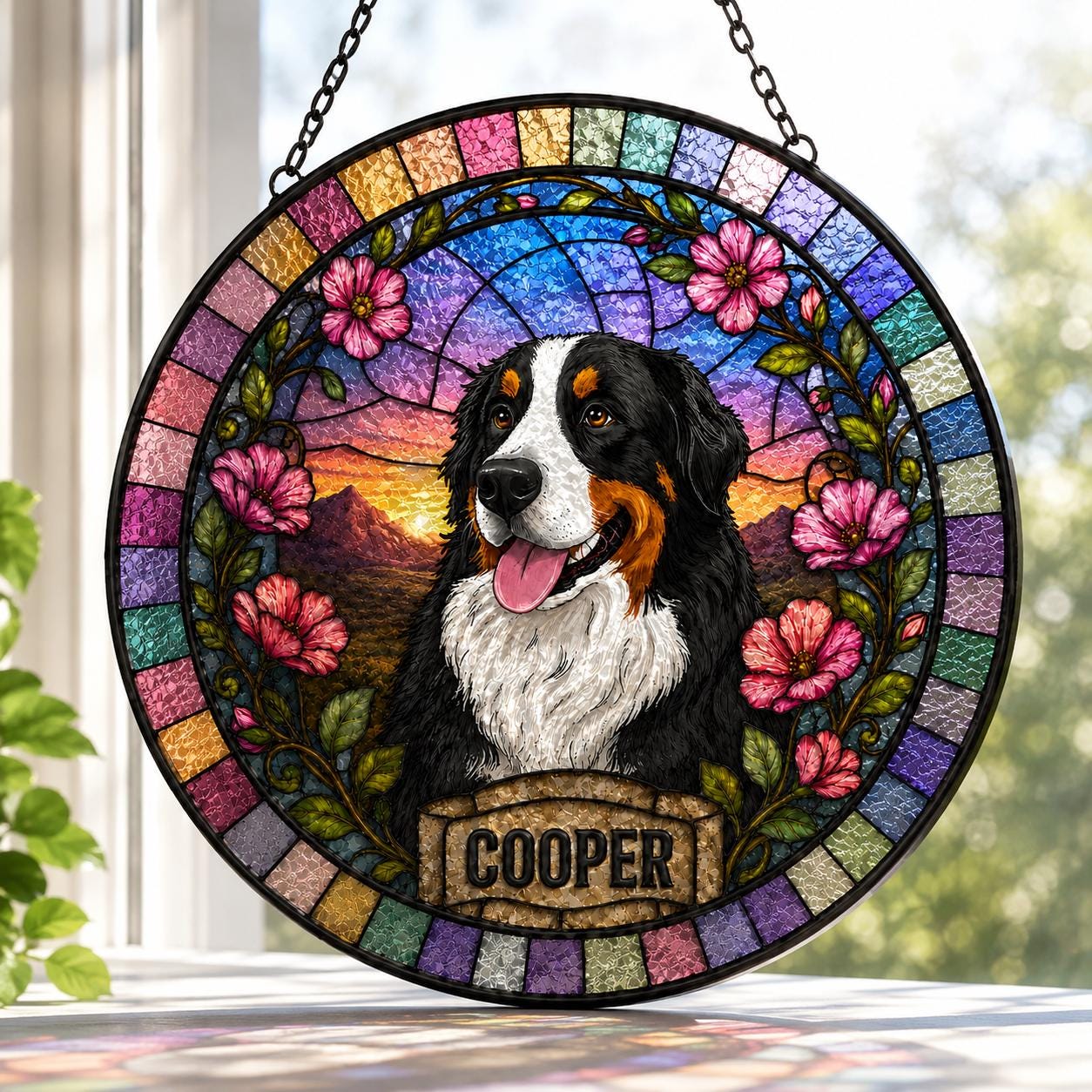 Custom Pet Portrait Stained Glass Suncatche, Dog SunCatcher Memorial, Dog Portrait Art Suncatcher, Personalized Pet Portrait