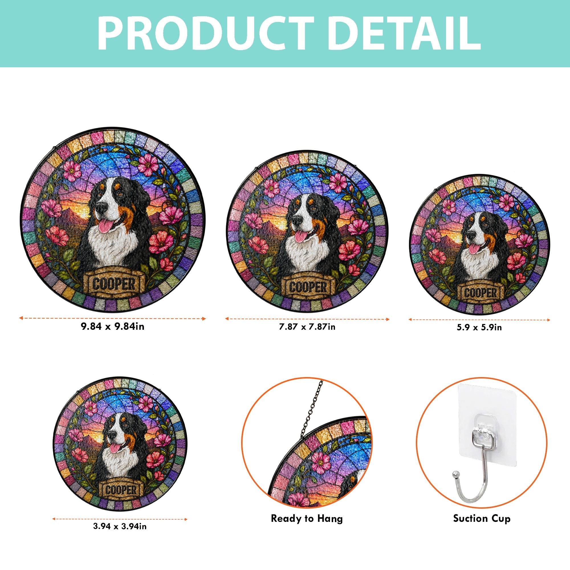 Custom Pet Portrait Stained Glass Suncatche, Dog SunCatcher Memorial, Dog Portrait Art Suncatcher, Personalized Pet Portrait