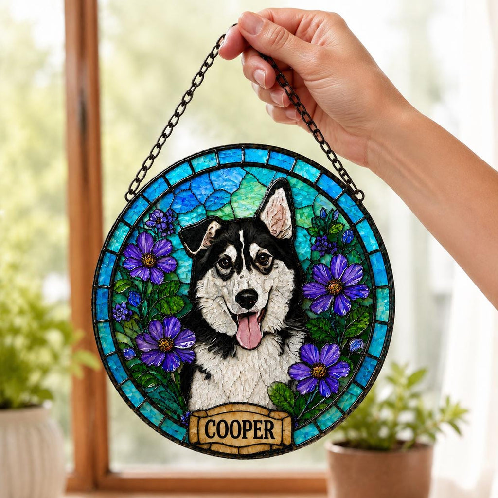 Custom Dog Portrait Stained Glass Suncatcher, Pet Memorial Stained Glass Photo Suncatcher, Dog Memorial Gift, Dog Loss, Pet Loss Gift