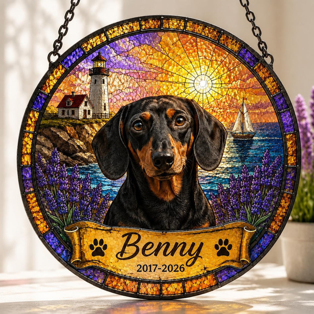 Personalized Pet Portrait Stained Glass Suncatcher, Custom Pet Memorial Stained Glass Photo Suncatcher, Dog Cat Loss Keepsake, Pet Loss Gift