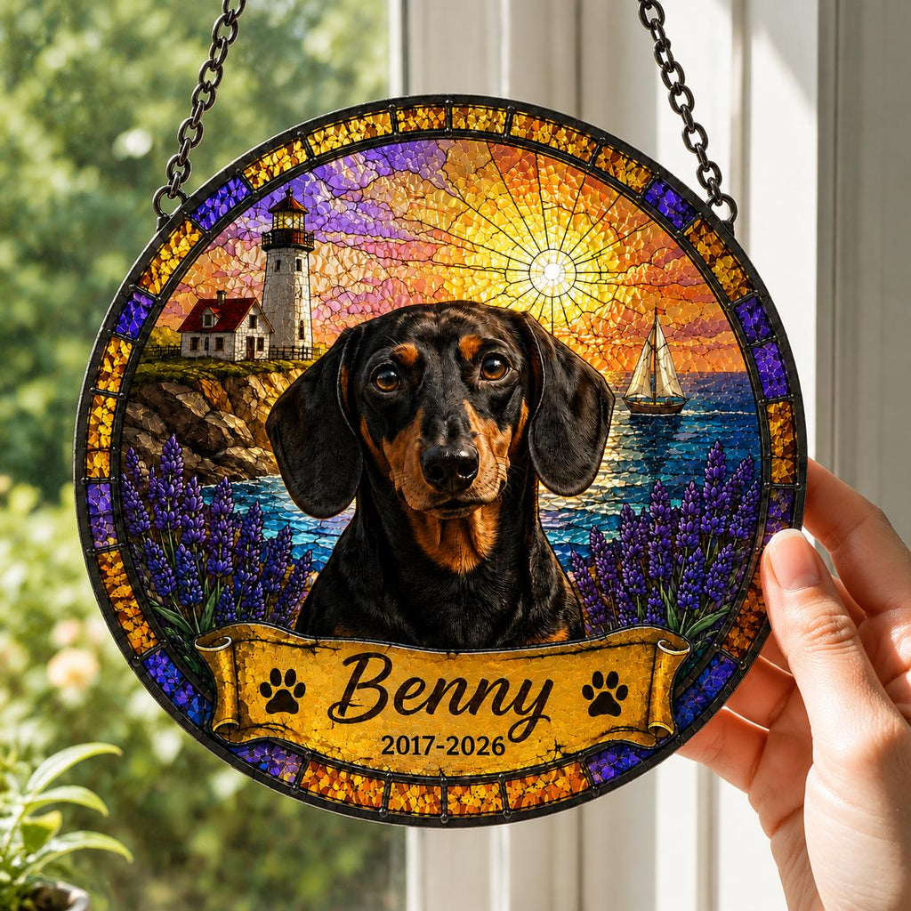 Personalized Pet Portrait Stained Glass Suncatcher, Custom Pet Memorial Stained Glass Photo Suncatcher, Dog Cat Loss Keepsake, Pet Loss Gift