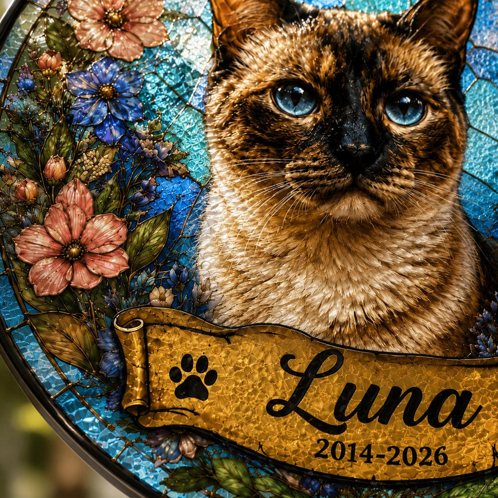 Personalized Pet Portrait Stained Glass Suncatcher, Custom Pet Memorial Stained Glass Photo Suncatcher, Dog Cat Loss Keepsake, Pet Loss Gift