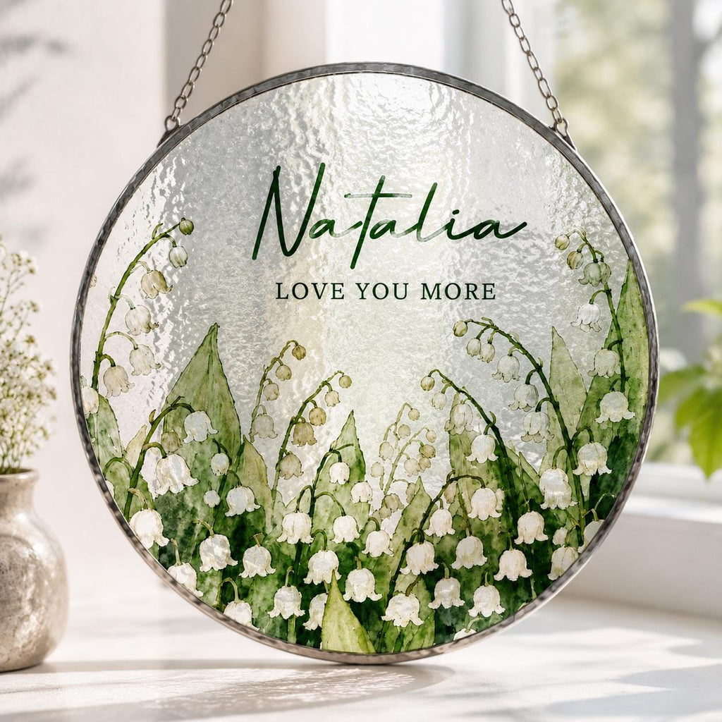 Custom Birth Flower Stained Glass Suncatcher, Personalized Floral Window Hanging, Handmade Glass Art Gift for Mom, Mother’s Day Decor