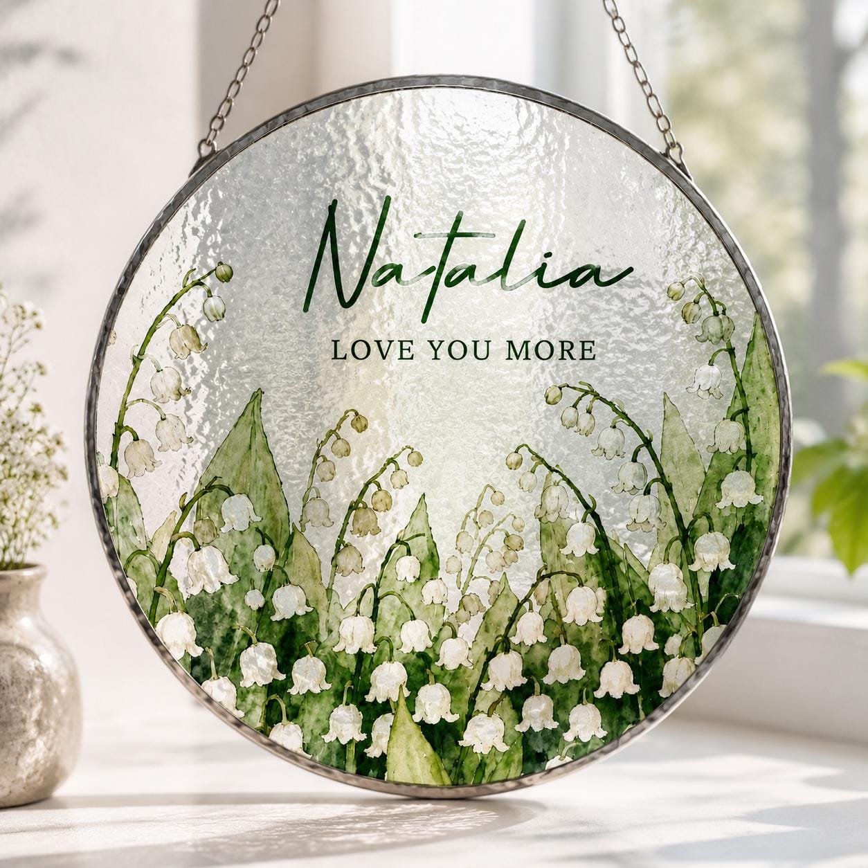 Custom Birth Flower Stained Glass Suncatcher, Personalized Floral Window Hanging, Handmade Glass Art Gift for Mom, Mother’s Day Decor