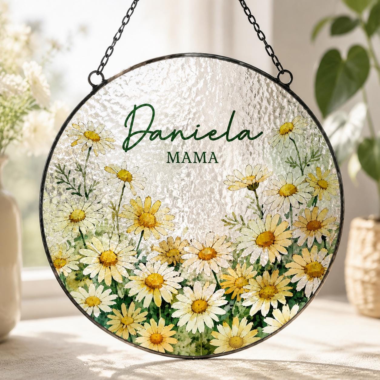 Custom Birth Flower Stained Glass Suncatcher, Personalized Floral Window Hanging, Handmade Glass Art Gift for Mom, Mother’s Day Decor