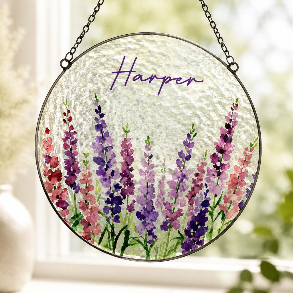 Custom Birth Flower Stained Glass Suncatcher, Personalized Floral Window Hanging, Handmade Glass Art Gift for Mom, Mother’s Day Decor