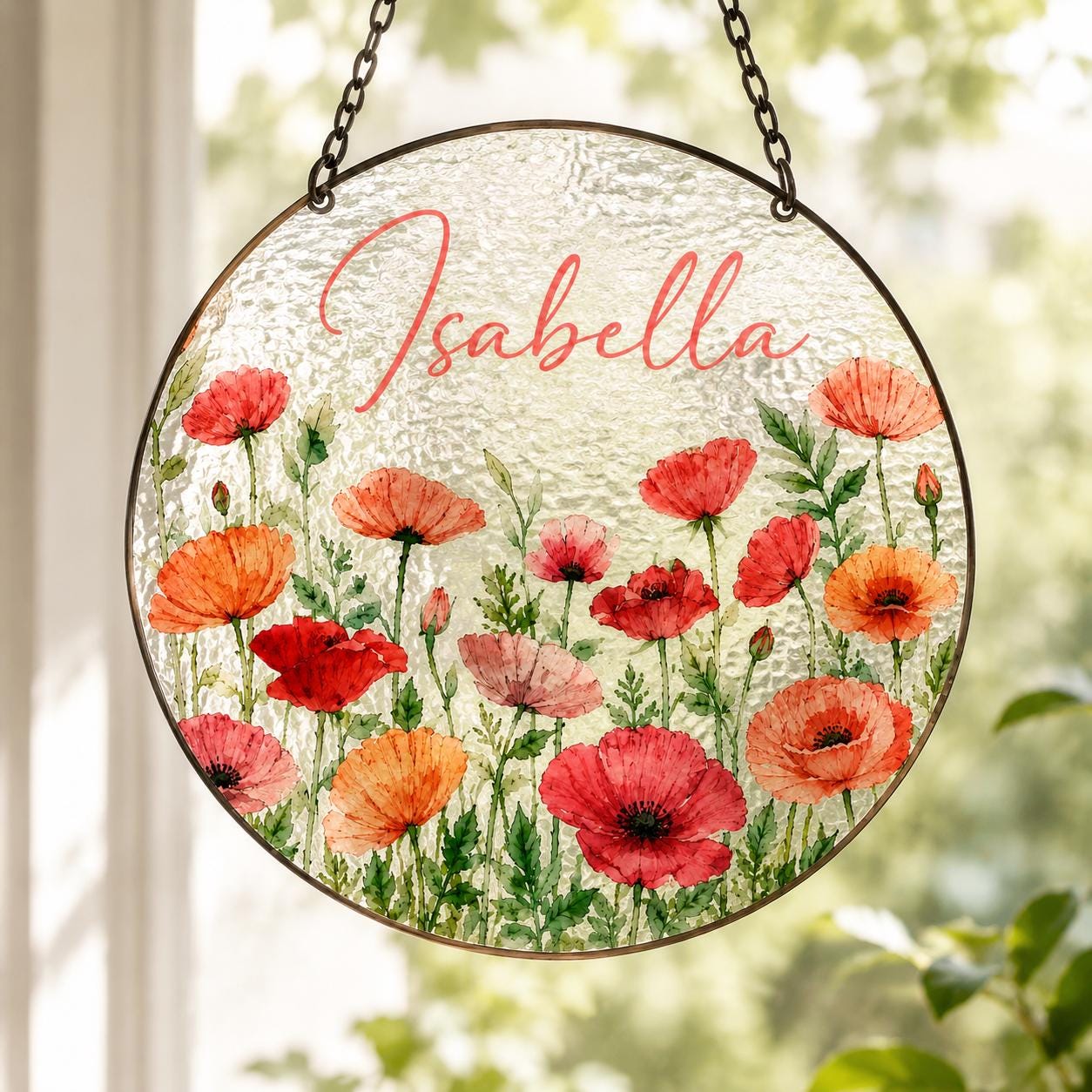 Custom Birth Flower Stained Glass Suncatcher, Personalized Floral Window Hanging, Handmade Glass Art Gift for Mom, Mother’s Day Decor