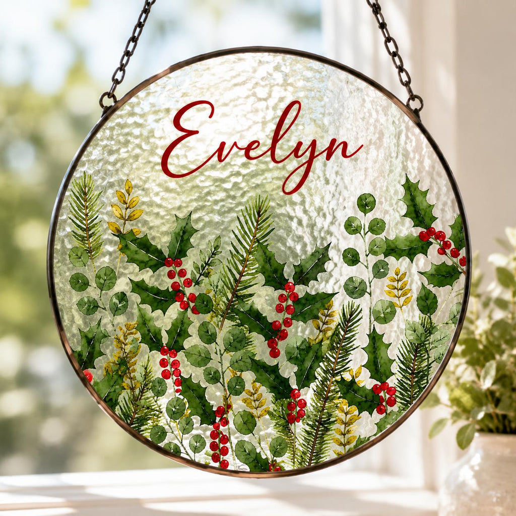 Custom Birth Flower Stained Glass Suncatcher, Personalized Floral Window Hanging, Handmade Glass Art Gift for Mom, Mother’s Day Decor