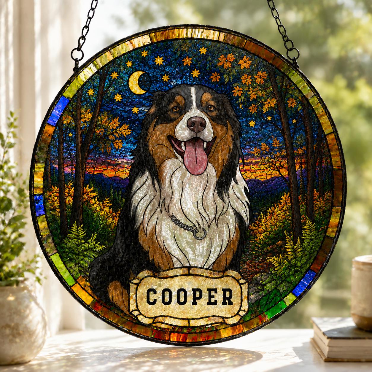 Custom Stained Glass Pet Portrait Suncatcher, Personalized Window Art, Custom Pet Memorial Stained Glass Photo, Pet Memorial Decor