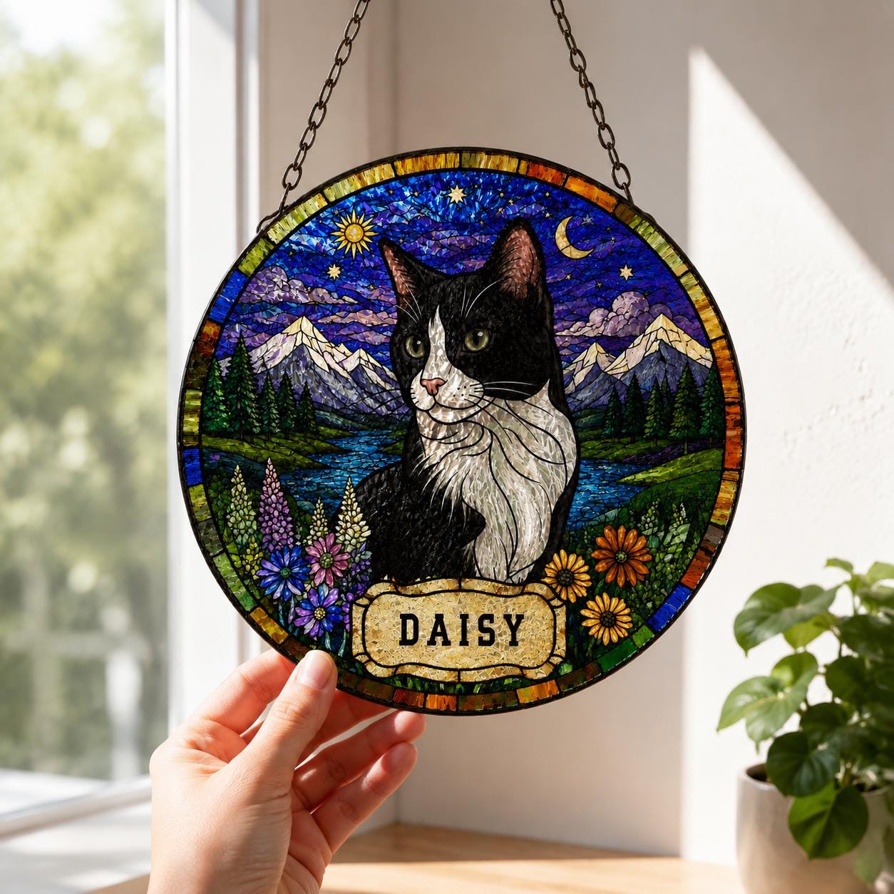 Custom Stained Glass Pet Portrait Suncatcher, Personalized Window Art, Custom Pet Memorial Stained Glass Photo, Pet Memorial Decor