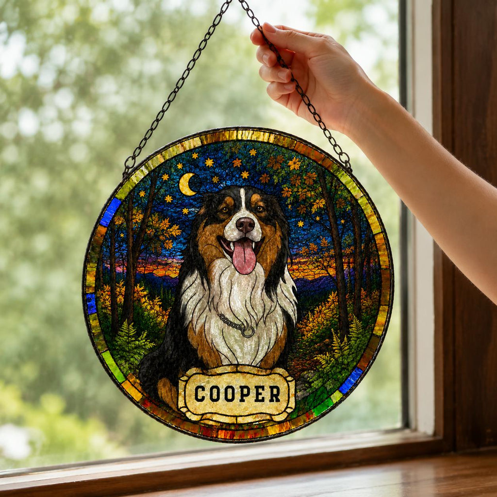 Custom Stained Glass Pet Portrait Suncatcher, Personalized Window Art, Custom Pet Memorial Stained Glass Photo, Pet Memorial Decor