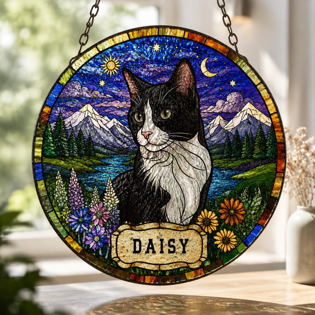 Custom Stained Glass Pet Portrait Suncatcher, Personalized Window Art, Custom Pet Memorial Stained Glass Photo, Pet Memorial Decor