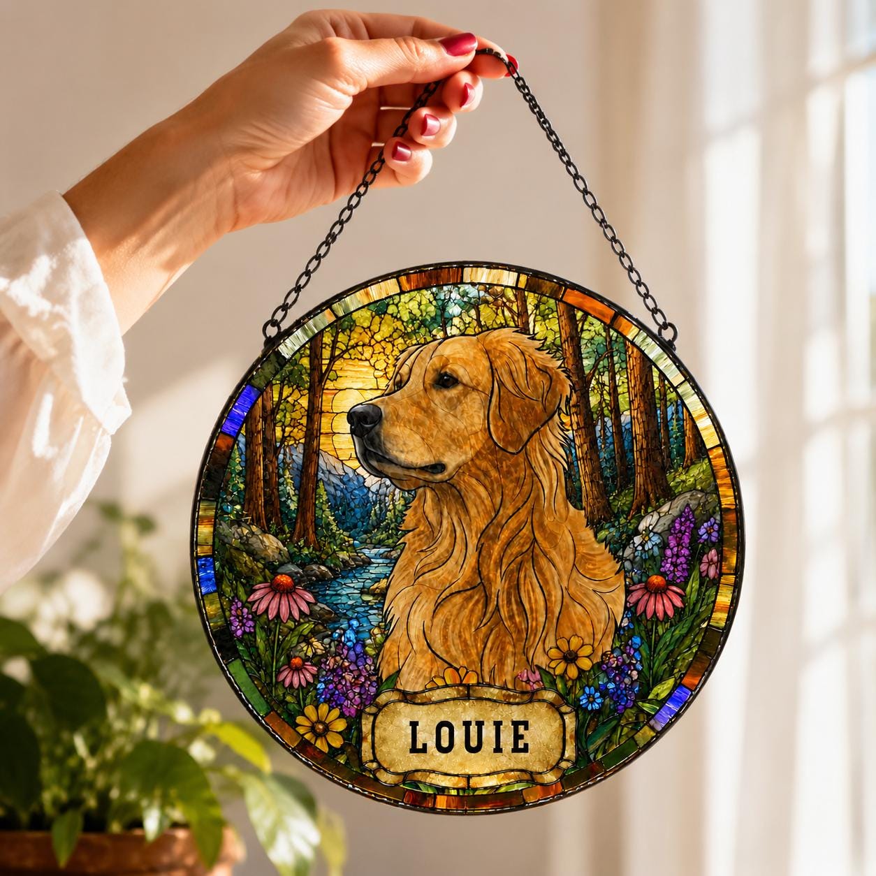 Custom Stained Glass Pet Portrait Suncatcher, Personalized Window Art, Custom Pet Memorial Stained Glass Photo, Pet Memorial Decor