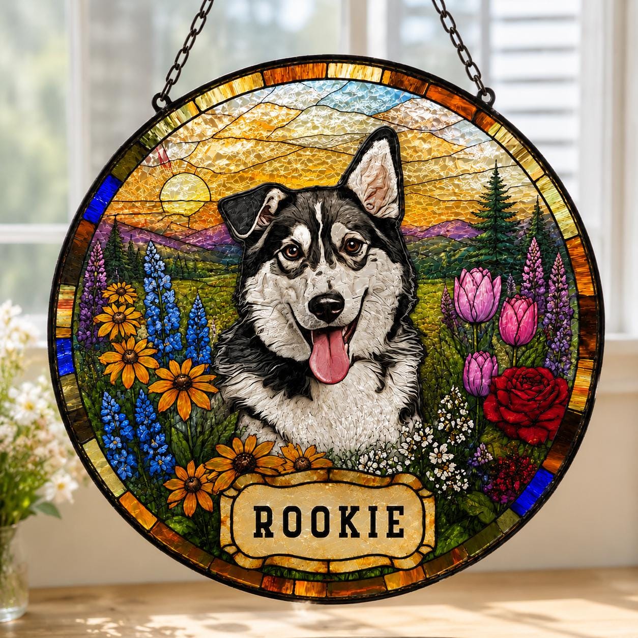 Custom Stained Glass Pet Portrait Suncatcher, Personalized Window Art, Custom Pet Memorial Stained Glass Photo, Pet Memorial Decor