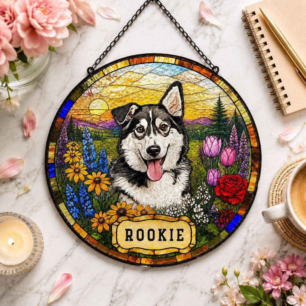 Custom Stained Glass Pet Portrait Suncatcher, Personalized Window Art, Custom Pet Memorial Stained Glass Photo, Pet Memorial Decor