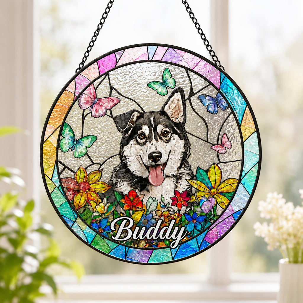 Personalized Pet Portrait Glass Suncatcher, Pet Memorial Gift, Dog Portrait From Photo Suncatcher, Loss Of Pet Gift, Pet Sympathy Gift