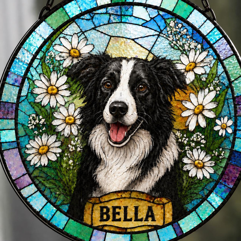 Custom Pet Portrait Stained Glass Suncatche, Dog SunCatcher Memorial, Dog Portrait Art Suncatcher, Personalized Pet Portrait