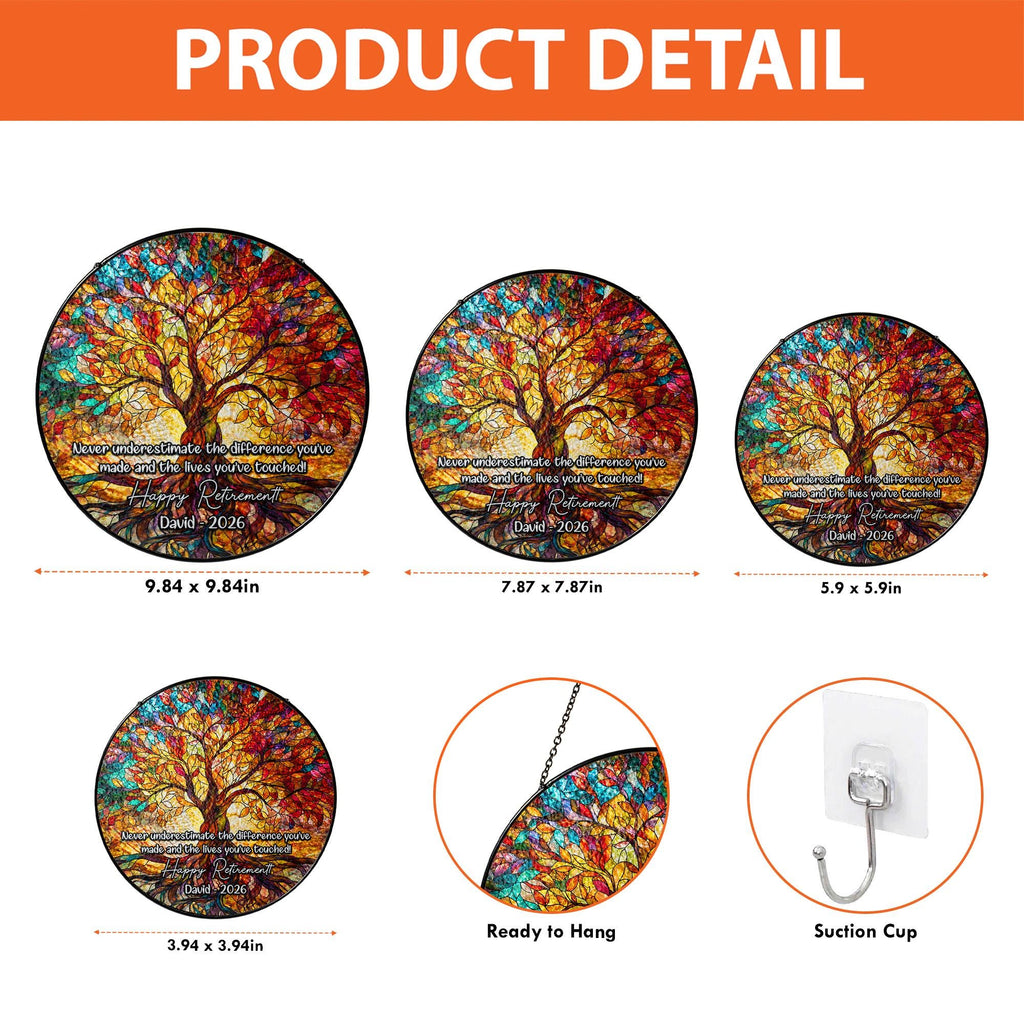 Tree of Life Retired Glass Suncatcher, Personalized Retirement Gift 2025, Farewell Gift for Teacher, Nurse, Coworker, Retirement Keepsake