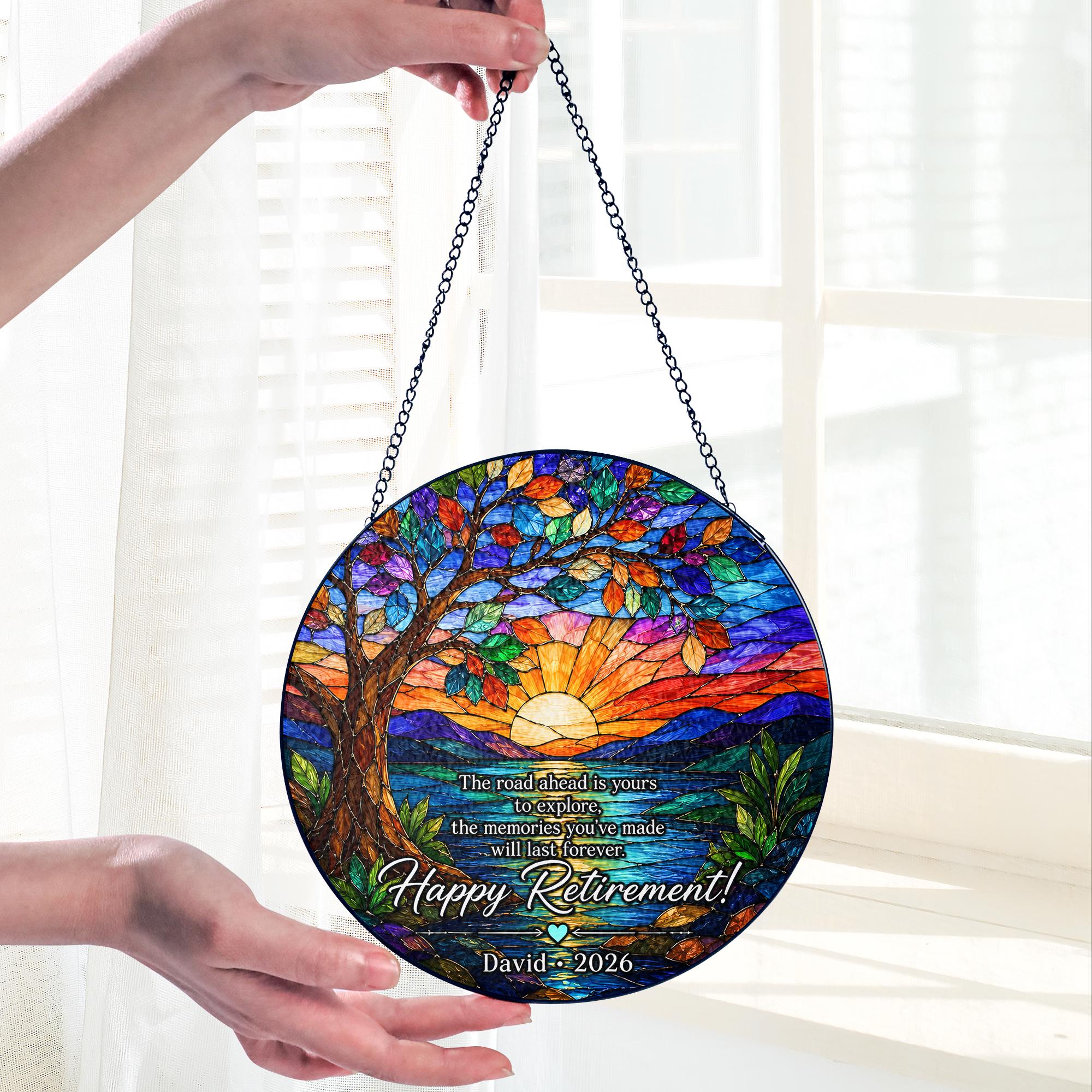 Tree of Life Retired Glass Suncatcher, Personalized Retirement Gift 2026, Farewell Gift for Teacher, Nurse, Coworker, Retirement Keepsake