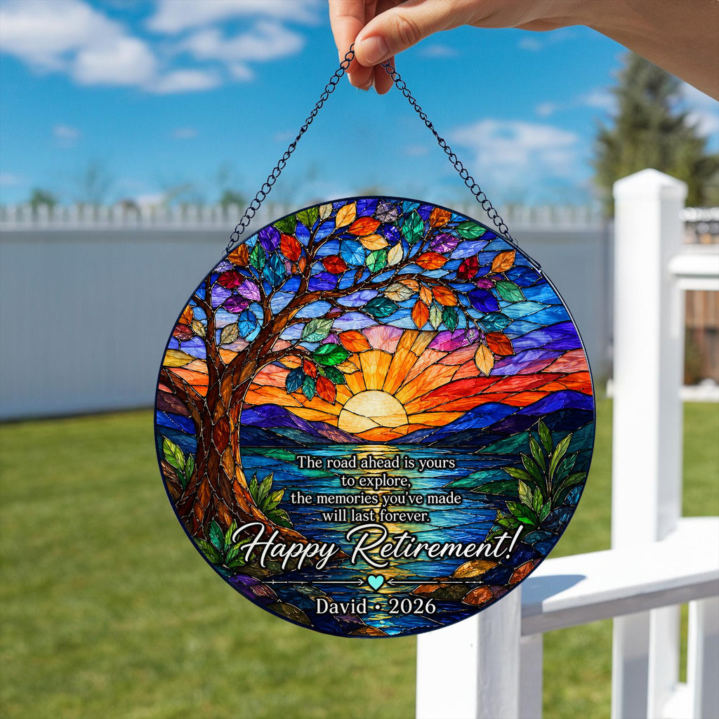 Tree of Life Retired Glass Suncatcher, Personalized Retirement Gift 2026, Farewell Gift for Teacher, Nurse, Coworker, Retirement Keepsake