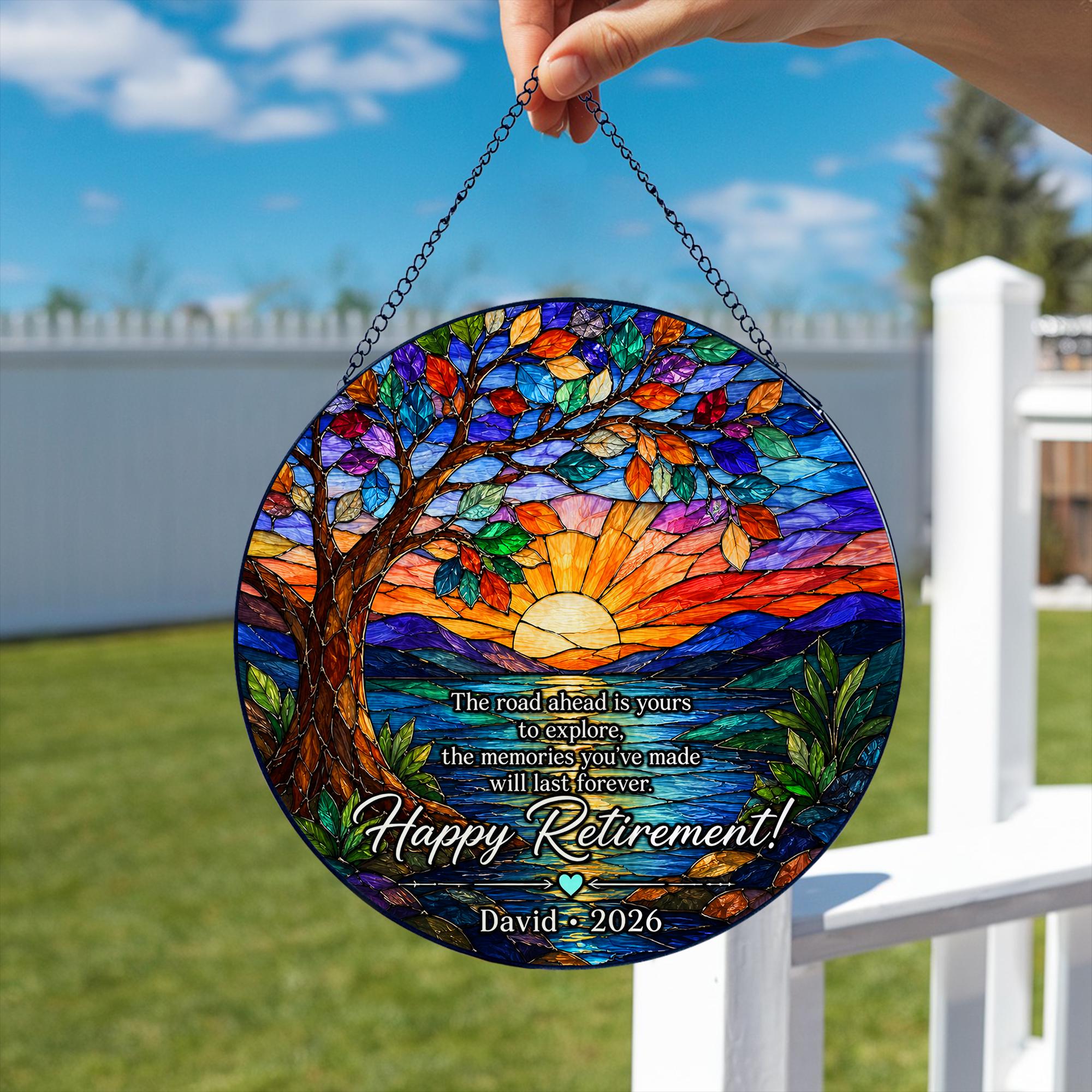 Tree of Life Retired Glass Suncatcher, Personalized Retirement Gift 2026, Farewell Gift for Teacher, Nurse, Coworker, Retirement Keepsake