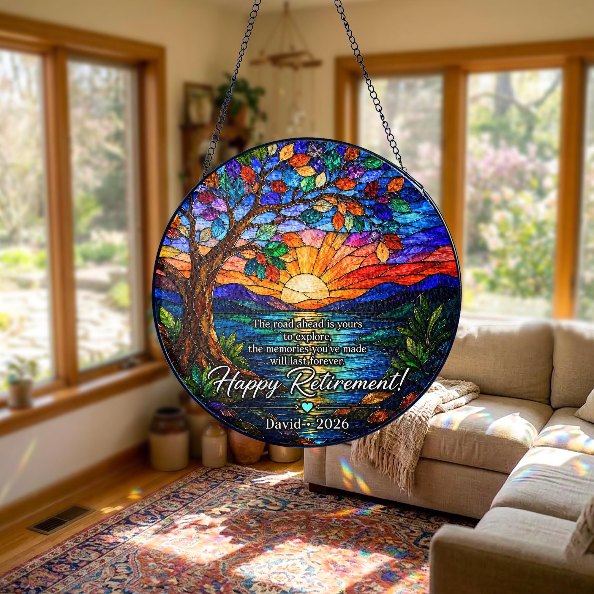 Tree of Life Retired Glass Suncatcher, Personalized Retirement Gift 2026, Farewell Gift for Teacher, Nurse, Coworker, Retirement Keepsake
