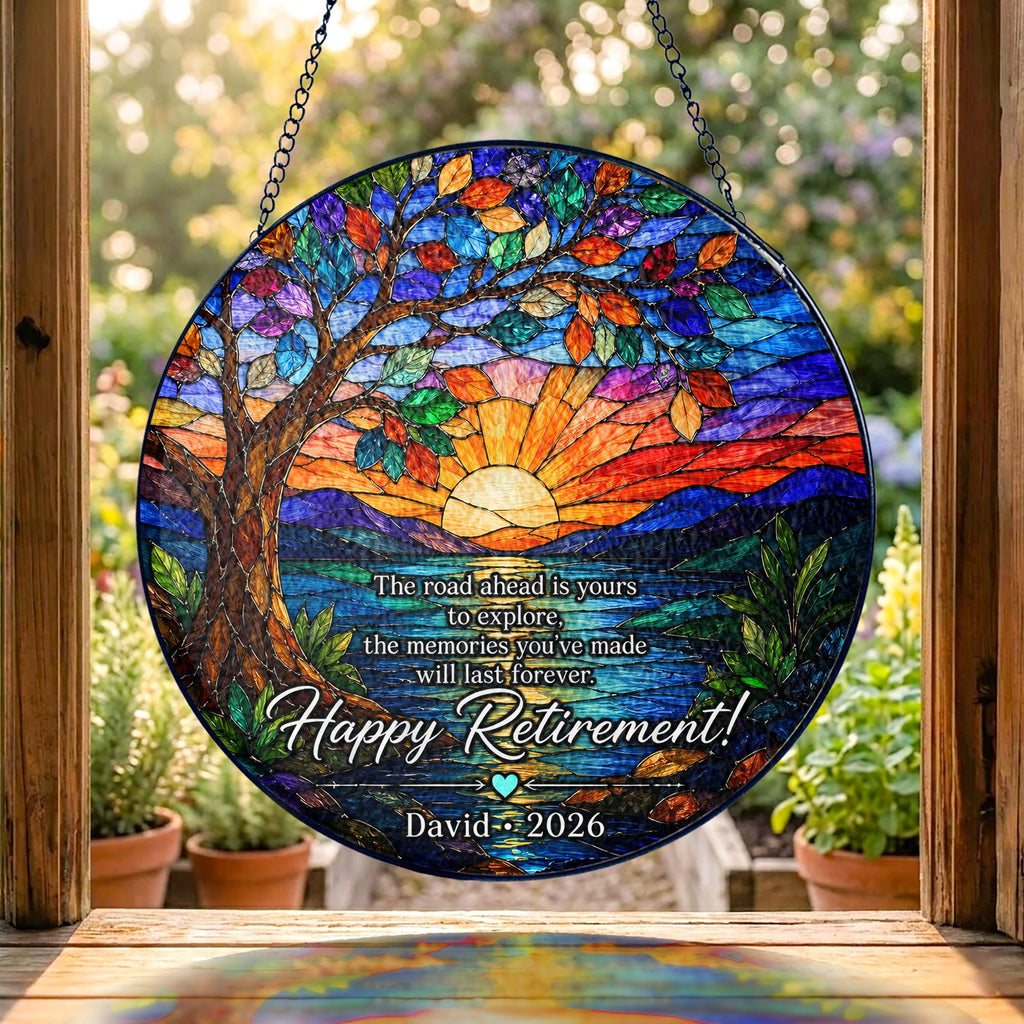 Tree of Life Retired Glass Suncatcher, Personalized Retirement Gift 2026, Farewell Gift for Teacher, Nurse, Coworker, Retirement Keepsake