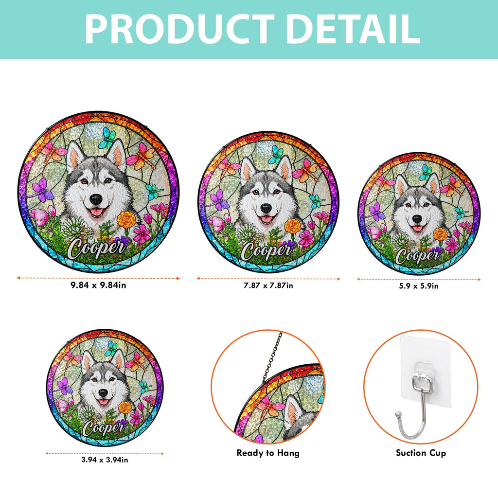 Personalized Dog Portrait Stained Glass Suncatcher, Custom Pet Memorial Stained Glass Photo Suncatcher, Dog Loss Keepsake, Pet Loss Gift