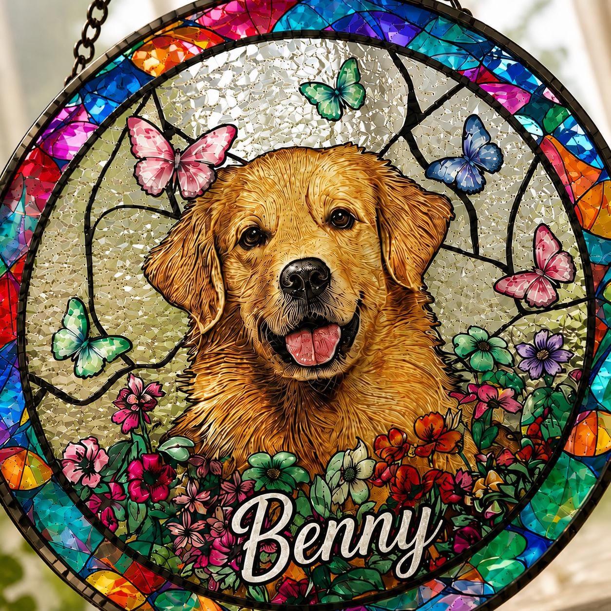 Personalized Pet Portrait Glass Suncatcher, Pet Memorial Gift, Dog Portrait From Photo Suncatcher, Loss Of Pet Gift, Pet Sympathy Gift